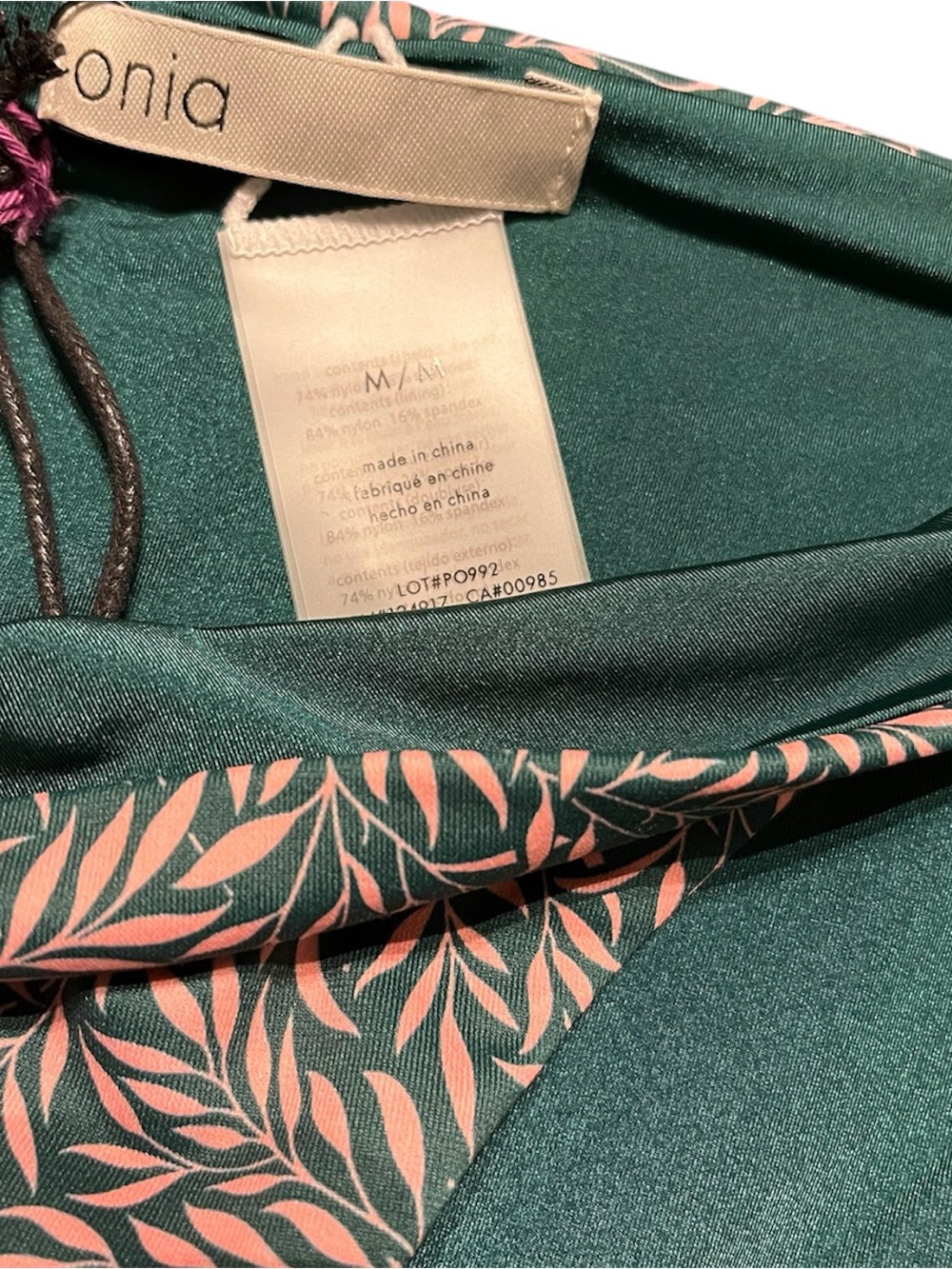 Onia Liberty Willow Wood Teal and Pink Leaf-Print Tie-Side Bikini Bottoms - Picture 3 of 5